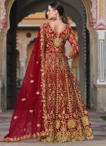 Butterfly Net Red Bridal Wear Stone Work Anarkali Suit